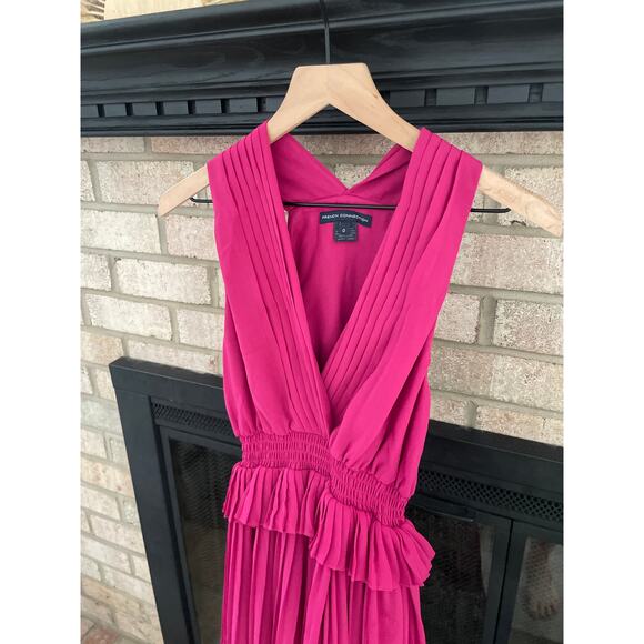 French Connection Shelby Plunge V Neck Maxi Dress Size 0 Pink Ruffle Waist - Picture 3 of 10